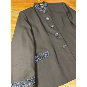 St. Anthony Evening Beaded Blazer Jacket‎ Button Front Career Black  Woman's 18W